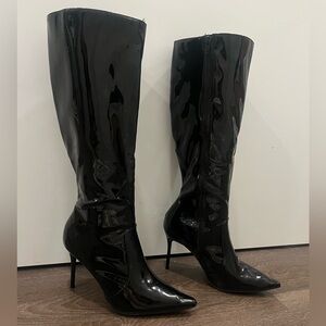 Fashion Nova Lennon Black Patent Knee High Boots